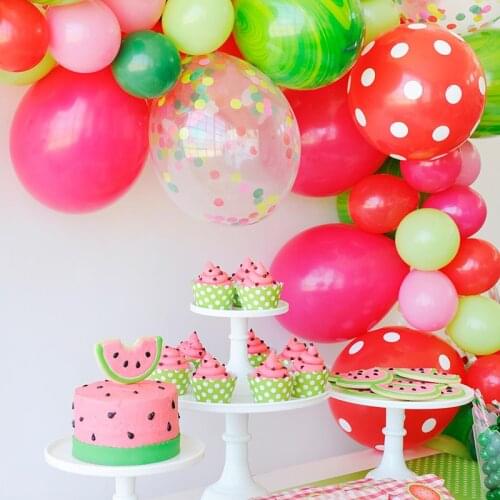 Summer Watermelon Theme Party Pink Red Green Balloons Watermelon Birthdays Party One in a Melon Party Balloon Garland DIY