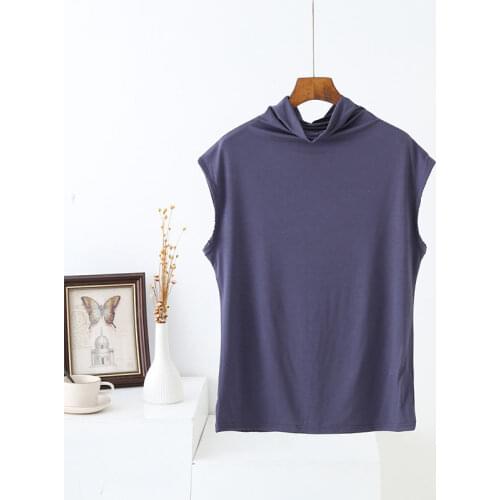 Modal Half Turtleneck Top Womens White Spring/Summer Vest Large Size T-shirt Wild Thin Sleeveless Bottom Shirt P3 1196