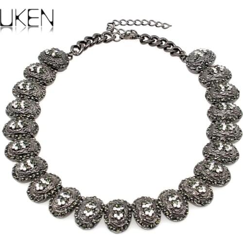 UKEN Women Big Brand Chokers Necklaces Gun Black Chain Bib Collar Rhinestones Maxi Necklaces Vintage Jewelry collier femme N3524