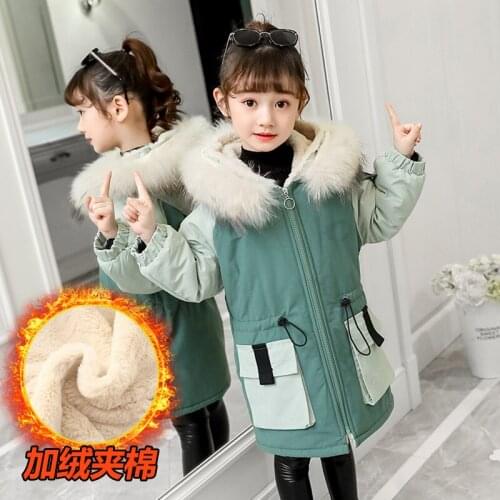 Girls' winter jacket thickened parka 4-13 years Geometric quilted cotton Plush lining padded coat winter clothes for girls