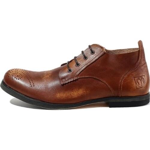 Winter Round toes shoes for men Genuine Leather Elastie Mens shoes High Quality Fashion Comfortable Lace up casual Men shoes