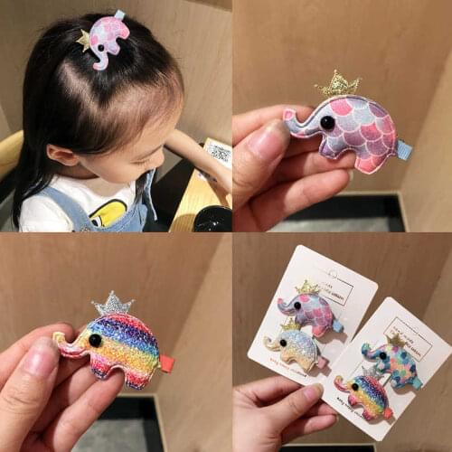 1 Pair Fashion Elephant Rainbow Hair Clips Snaps Hairpin Girls Baby Kids Gift