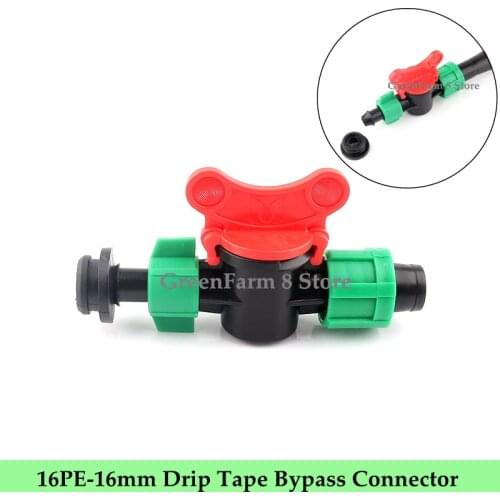 2~50pcs 16PE-16mm Drip Tape Bypass Valve Micro Irrigation Watering Save 16mm PE PVC Pipe Valve Labyrinth Type Joints with Nut