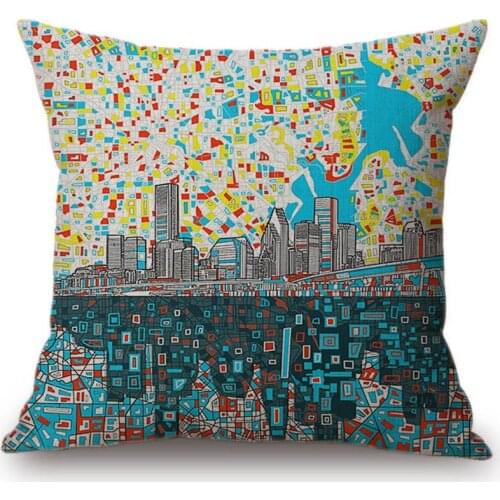 2018 US City Sketch Art Chicago Los Angeles Home Art Decoration Sofa Throw Pillow Case Cotton Linen Post Modernism Cushion Cover