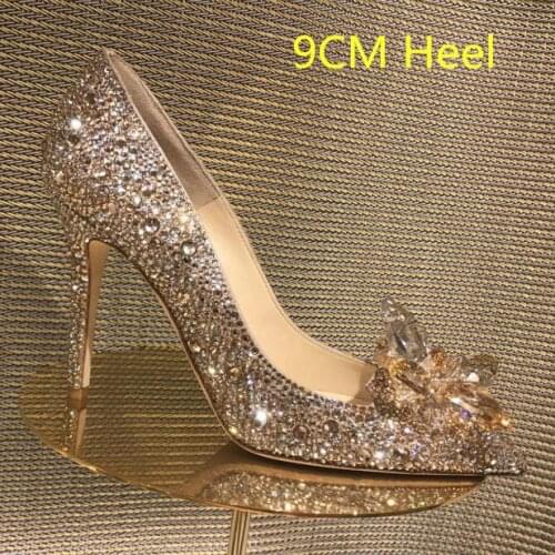 2020 Newest Cinderella Shoes Rhinestone High Heels Women Pumps Pointed toe Woman Crystal Party Wedding Shoes 5cm/7cm/9cm