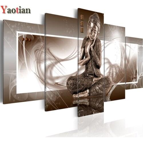 5 Panels 5D Diamond Painting Buddha Full Drill Square Rhinestone Pictures Diamond Embroidery Mosaic Needlework Handmade Gift