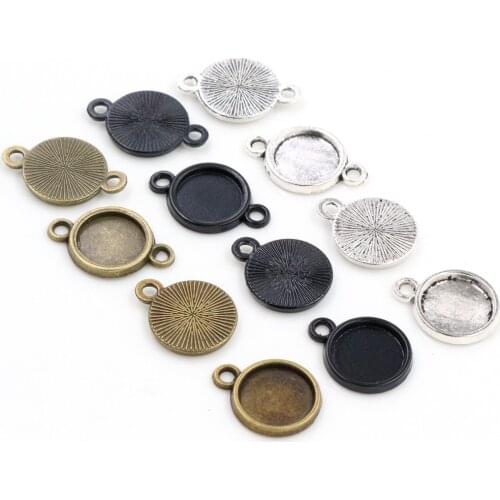 50pcs 10mm Inner Size Antique Silver Plated And Bronze Black Plated 6 Simple Style Cabochon Base Cameo Setting Charms Pendant
