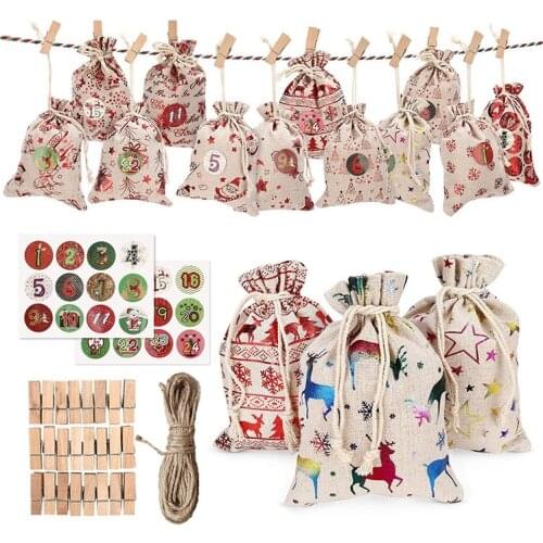Promotion! 24Pcs Christmas Gift Bags Calendar Countdown Jute Bag Candy Storage Pouch DIY Christmas Advent Calendar Bag