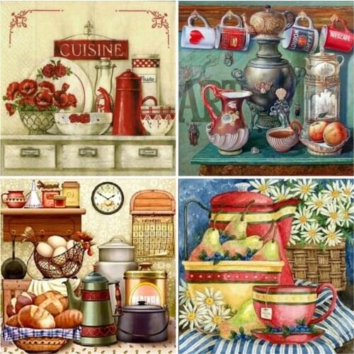 Diamond Painting Kitchen Landscape Diamond Embroidery Mosaic Dish Decoration Painting With Diamonds Wall Art Handmade Gift