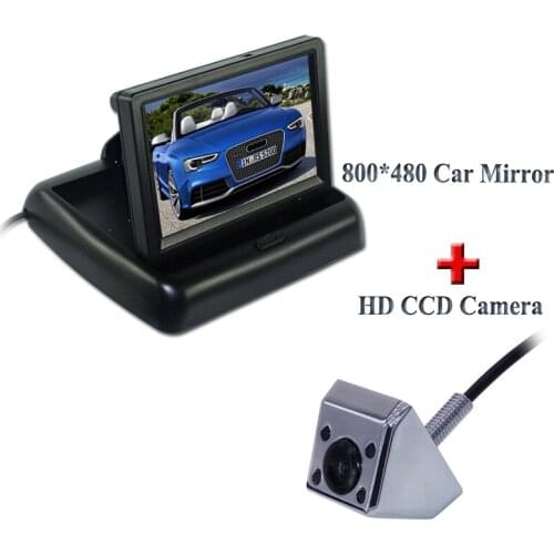 Car rear reserve camera bring colorful night vision and 4ir +4.3" LCD screen foldable car monitor apply for all cars