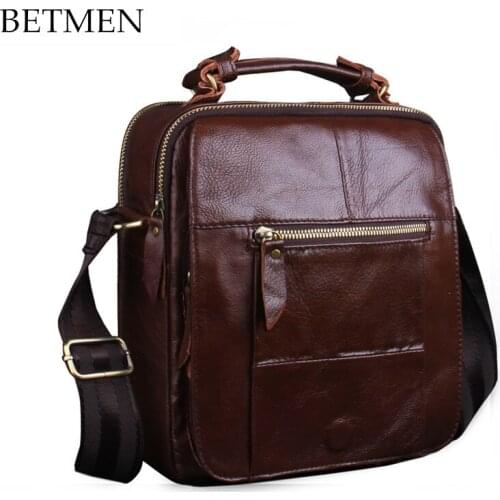 BETMEN fashion vintage men bag genuine leather men messenger bags casual male shoulder