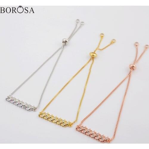 BOROSA 10/20PCS Rainbow Bar CZ Micro Paved Connector 10inch Chain Adjustable Bracelet Handmade Charm Bracelet Jewelry WX1145-B