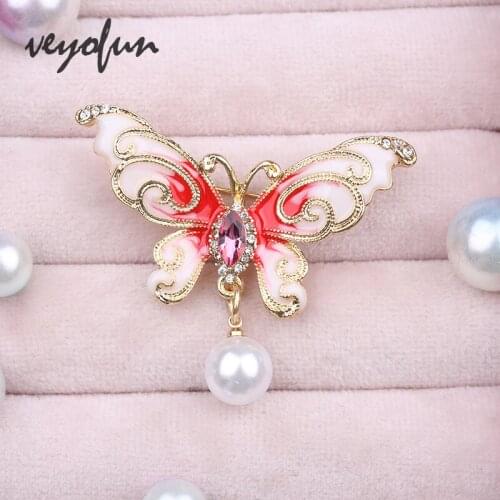 Veyofun Vintage Butterfly Enamel Pearl Brooches Pins for Women Fashion Jewelry Gift Wholesale