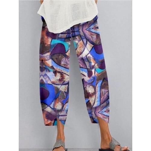 Print Harem Pants Womens Summer Printed Trousers Elastic Waist Long Pantalon Casual Plus Size Turnip