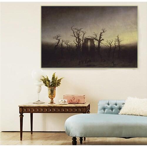 David Friedrich"Abbey In The Oakwood"Canvas Oil Painting Western Art Decor Poster Wall Aesthetic Home Room Interior Decoration