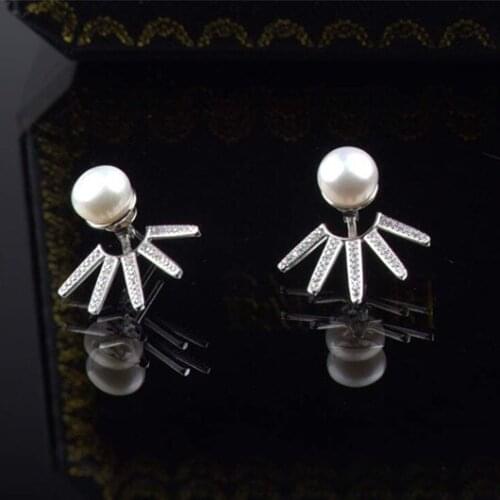 Designer Style Women Sterling Silver Jewelry Zircon Pearl Earring