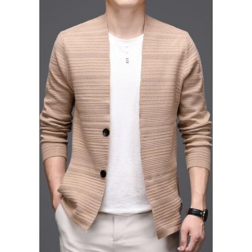 Elegant Horizontal Stripe Solid Color Cardigan Men Multi Color Sim Fit Long Sleeve Cardigan Sweater Men Fashion Soft Cardigan