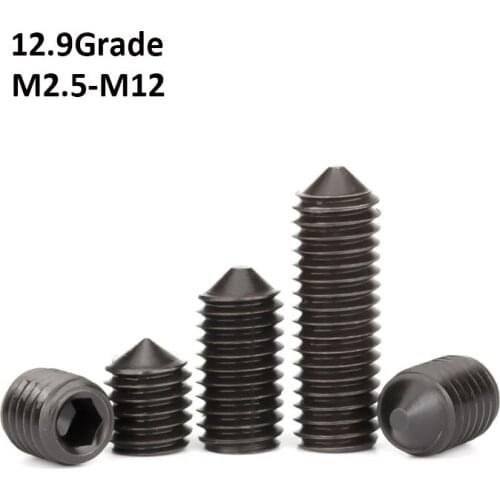 Grade 12.9 Cone Point Set Screws Black Hex Hexagon Socket Grub Screw M2.5 M3 M4 M5 M6 M8 M10 M12