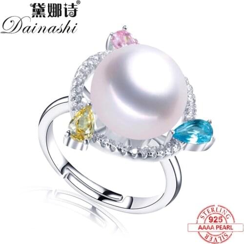 2020 New Arrival Natural Freshwater Pearl Ring For Women Adjustable 925 Sterling Silver Colorful Luxury Zircon Ring Fine Jewelry