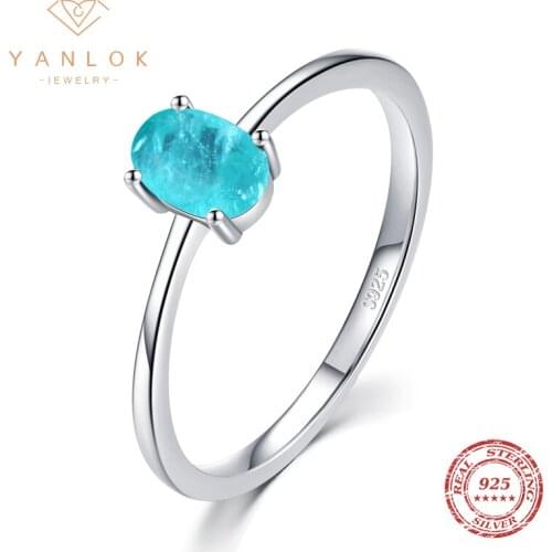 YANLOK Authentic 925 Sterling Silver Fashion Paraiba Tourmaline Finger Rings For Women Engagement Statement Fine Jewelry