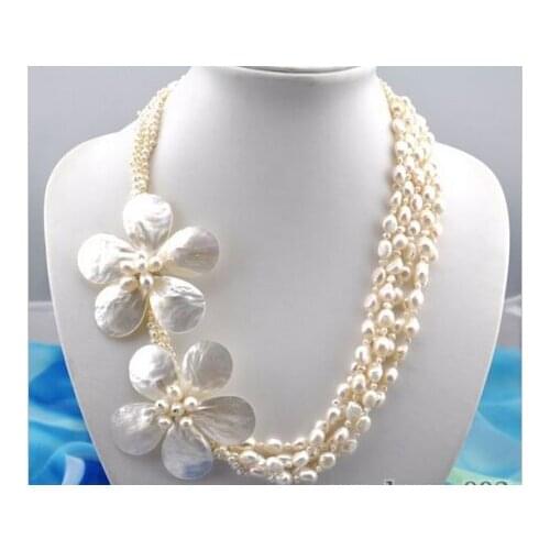 Prett Lovely Womens Wedding FREE shipping>>>>5strands 24" baroque white pearl shell flower necklace