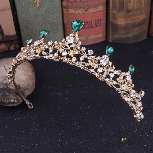 Fashion Green Gold Blue Water-drop Crystal Tiaras Crowns Royal Queen Princess Diadem Bride Bridal Wedding Party Hair Jewelry