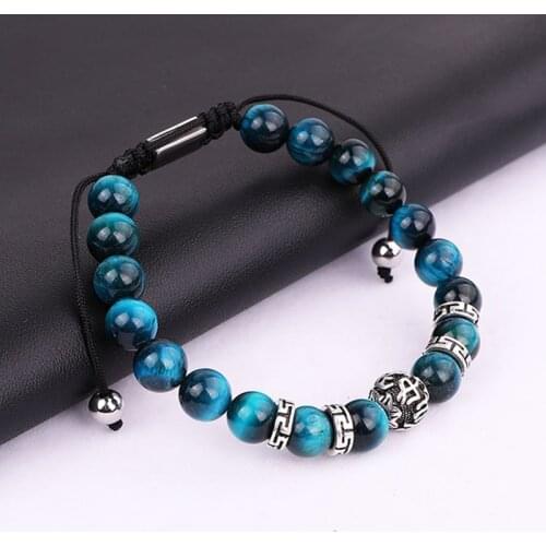 Men Jewelry Natural Stone Beads A Grade Tiger Eye Tibetan Silver Charms Wrap Adjustable Bracelet Men