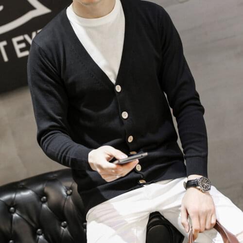 Men 2021 Spring Autumn Fashion Slim Thin Knit Overcoats Mens Casual Solid Color Sweater Coats Male V-neck Cardigan Jackets O164