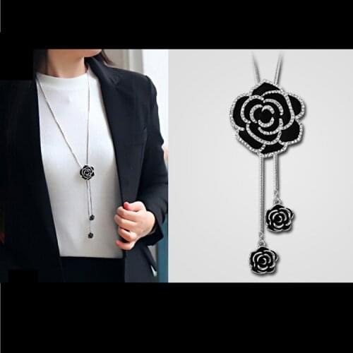 N93 Camellia Black Flowers Famous Luxury Brand Designer neckless collares largos Charm Jewelry Necklace 2018 New For Women