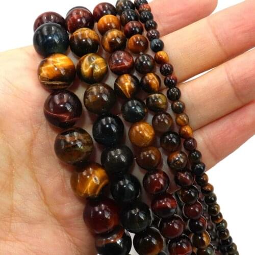 Natural Colorful Tiger Eye Stone Round Spacer Beads For Jewelry Making Charm DIY Bracelets Necklace Accessories 4 6 8 10 12mm