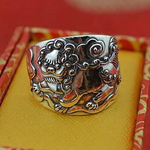 New Real s999 Pure silver auspicious beast unicorn ring male personality warding off evil domineering man ring Valentines day