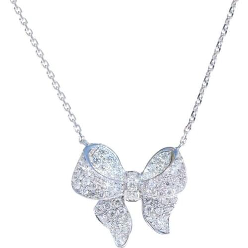 Shining Crystal Bowknots Pendant Necklace Wedding Party Gift For Women Clavicle Chain Women Party Luxury Jewelry