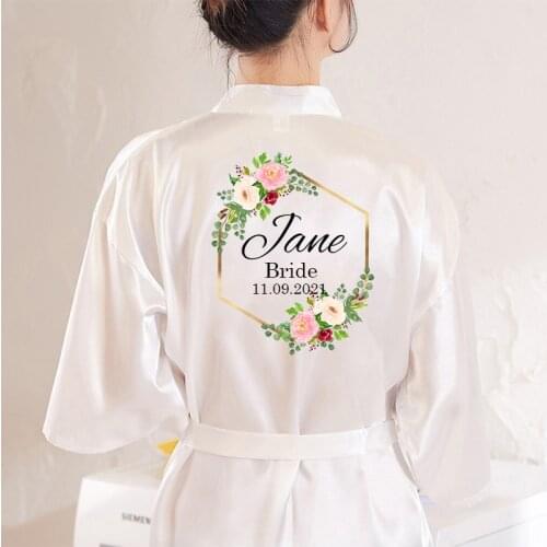 Personalized Custom Name Flower Print Wedding Bride Team Robes Bridal Party Robes Bridesmaid Robes gift