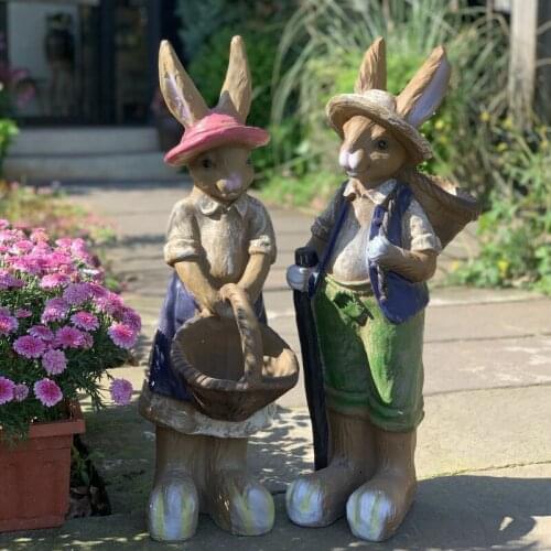 Courtyard Resin Large Rabbit Couple Adornments Balcony Park Villa Lawn Furnishing Crafts Square Outdoor Garden Figurines Decor