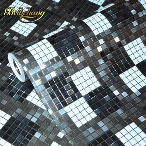 Beibehang Mosaic black and white ash multicolor checkered gold reflective background KTV bar cashier salon wallpaper