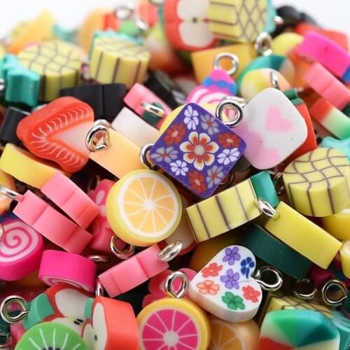 30-90Pcs Colorful Fruit/flowers Shape Polymer Clay Spacer Loose Beads Cute Cartoons Polymer Clay Beads For DIY Necklace Bracelet