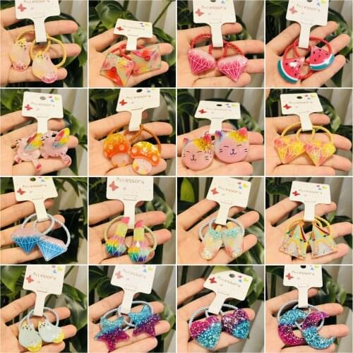 2Pcs/Set Shiny Animal Hair Accessories Children Rubber Bands Scrunchies Elastic Hair Bands Girls Headband Decorations Ties