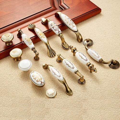 Handle Furniture WHite Ceramics Golden Flower Kitchen Door Pulls Drawer Drawer Fashion Handles Wardrobe Knobs Cabinet Pulls