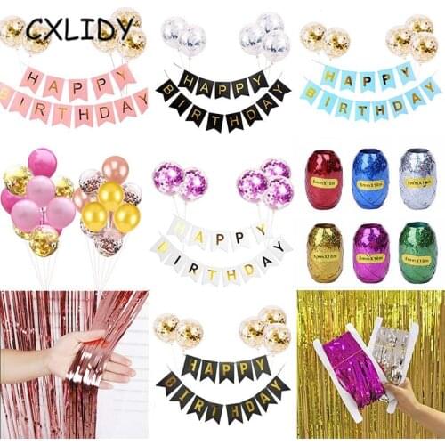 Happy Birthday Letter Banner Rose Gold Confetti Balloons Baby Shower Birthday Party Decoration Girl Kids Party Favorites Tassel