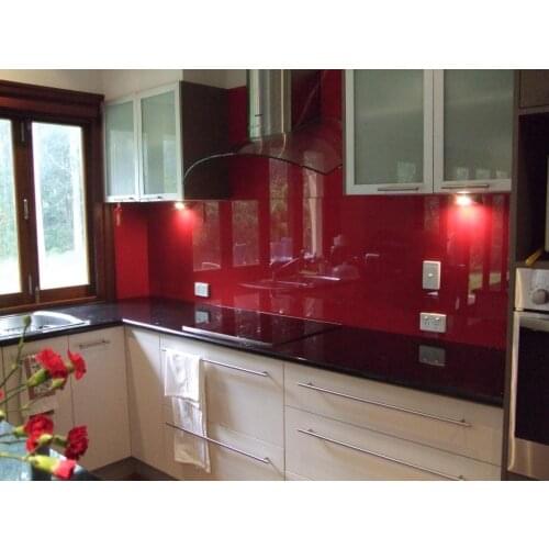 Modern kitchen cabinet with red kitchen backsplash