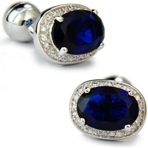 SPARTA Plated with White Gold dark blue AAA zircon cufflinks mens Cuff Links + Free Shipping !!! metal buttons