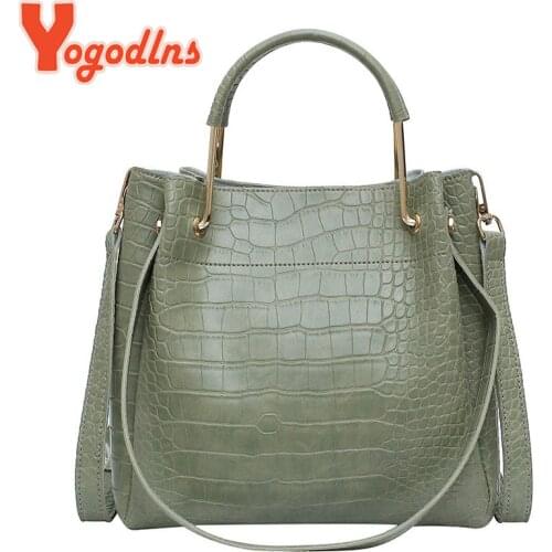 Yogodlns Crocodile Pattern Bucket Bag Women Bag Fashion Handle Bag Ladies Mini Shoulder Bag Female Alligator Crossbody Bag
