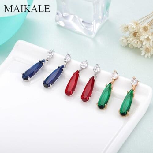 MAIKALE Classic Water Drop Gem Stone Dangle Earrings Gold/Silver Color Plated Zirconia Drop Earrings for Women Fashion Jewelry