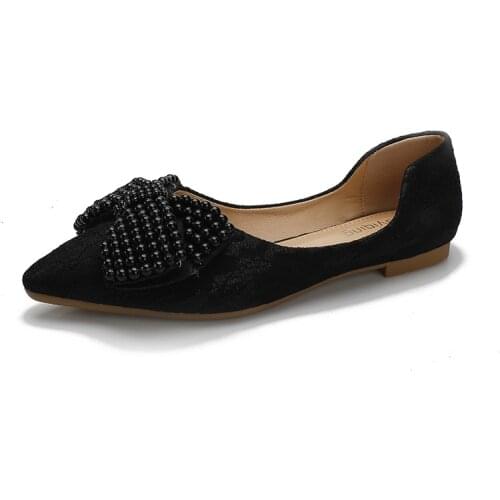 2021 Summer New Pearl Shallow Mouth Bow Single Shoes Women Flat Autumn Shoes Pointed Floating Shoes