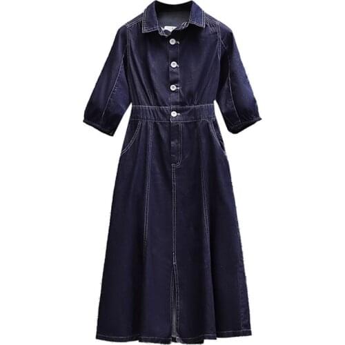 Womens Spring Summer 2021 Denim Five-point Sleeve Vestidos Elegant Pastel Trendy Ukraine Plus Size Dress Women