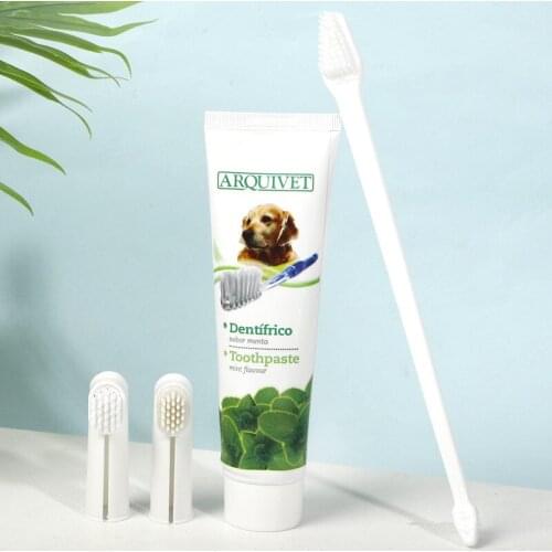 Pet toothpaste puppy toothpaste toothbrush set medium large dog oral cleaning supplies four-piece cat and dog set