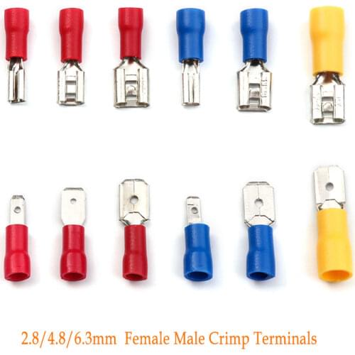50Pcs Insulated Female Crimping Terminals 2.8mm 4.8mm 6.3mm Seal Spade Electrical Wire Connector Crimp Terminal Set