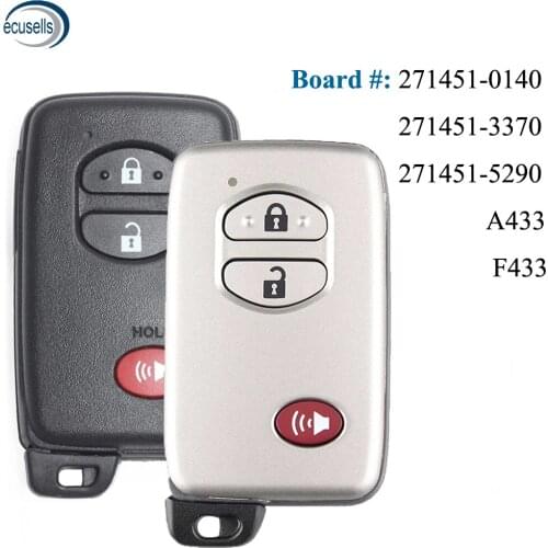 2+1/3 Button Smart Card Remote Key Fob for Toyota IQ Vitz Ractis Aqua Corolla Board ID: F433 / A433 / 271451-3370 / 5300 / 5290