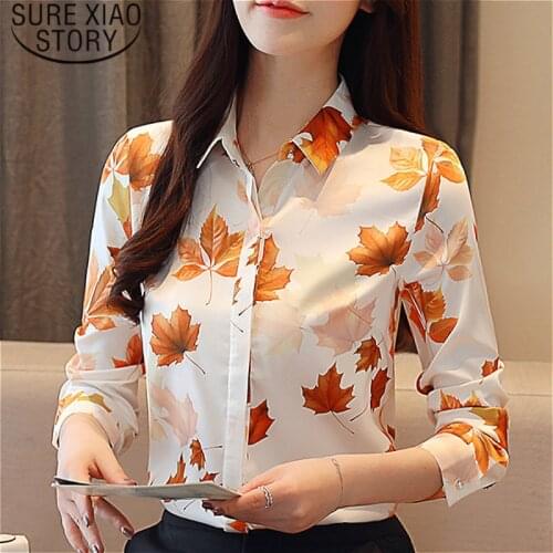 Blusas Mujer De Moda 2021 Womens Tops Blouses Button Floral Turn-down Collar Chiffon Blouse Women Long Sleeve Shirts 2051 50