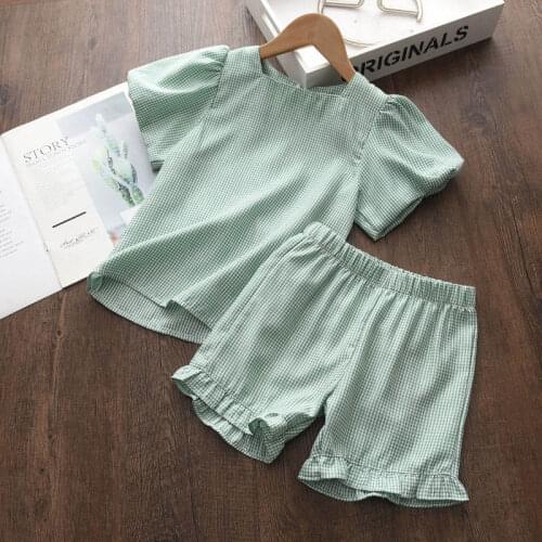 2021 New Summer Baby Girls Clothing Sets Kids Girl Casual Top and Shorts Outfits 2Pcs Set Children Plaid Clothes Fashion Suits